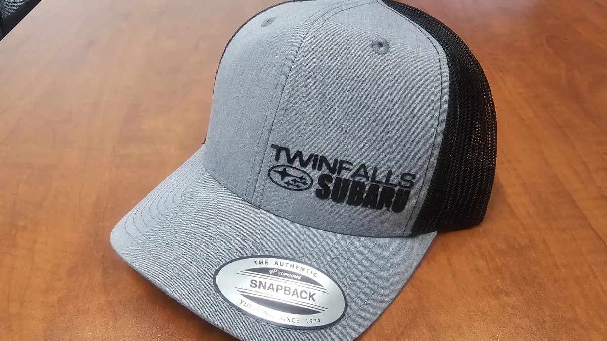 Black soft flock HTV hat for Twin Falls Subaru