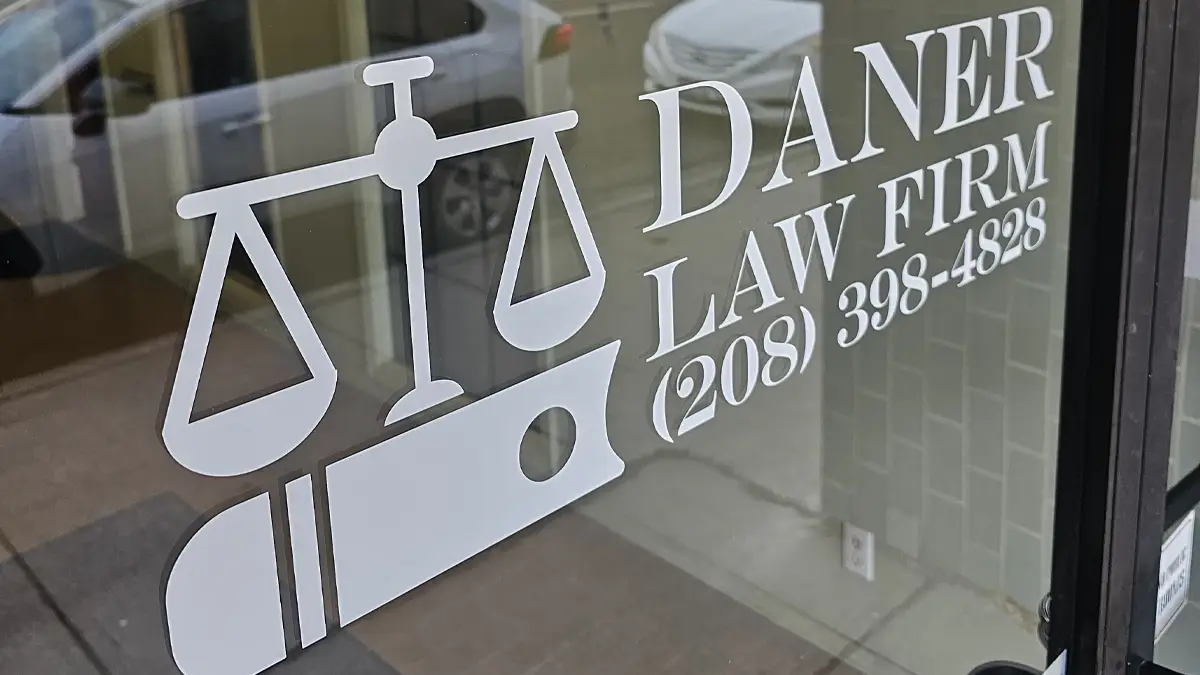 Business vinyl window logo outside door for Daner Law Firm